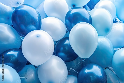 Party balloons on blue background. Celebration, holiday, birthday party