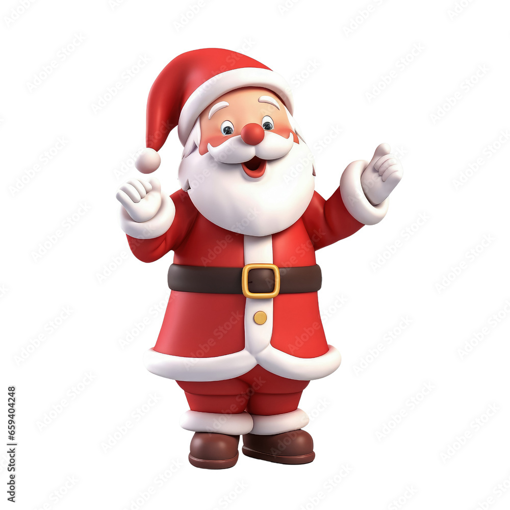 Cute Santa claus in 3D cartoon style isolated on transparent background Cute Santa claus in 3D cartoon style isolated on transparent background