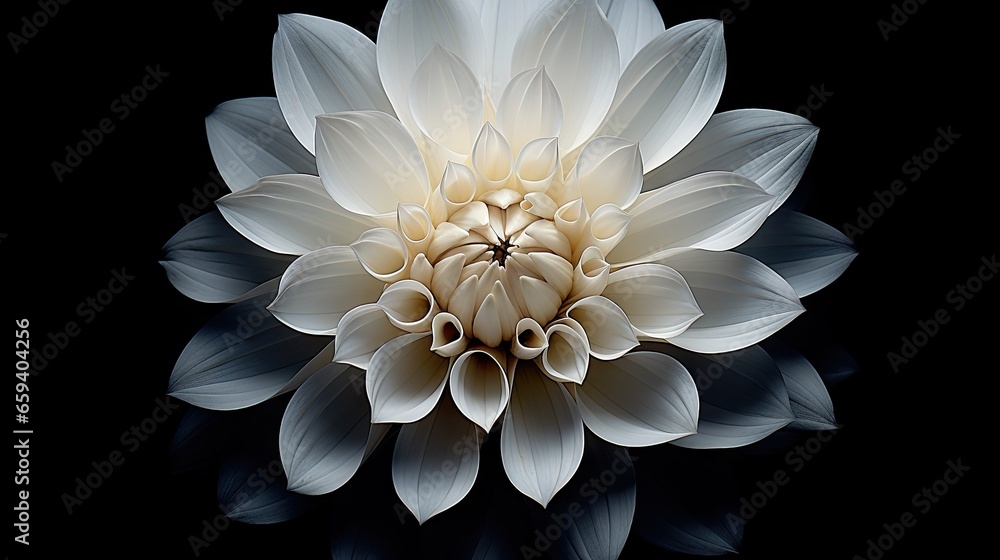  a white flower with a black background is seen in this image.  generative ai - obrazy, fototapety, plakaty 