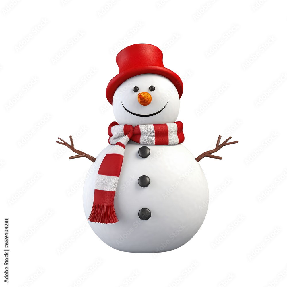 Cute snowman in 3D cartoon style isolated on transparent background Cute snowman in 3D cartoon style isolated on transparent background