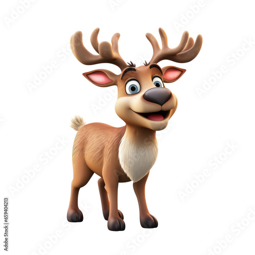 Cute reindeer in 3D cartoon style isolated  on transparent background