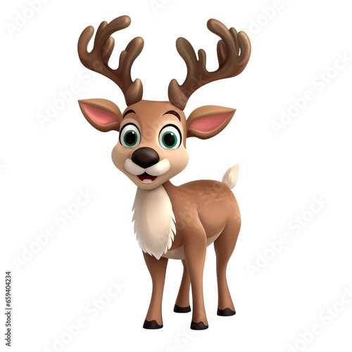 Cute reindeer in 3D cartoon style isolated  on transparent background