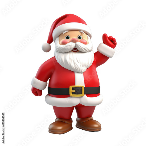 Cute Santa claus in 3D cartoon style isolated  on transparent background