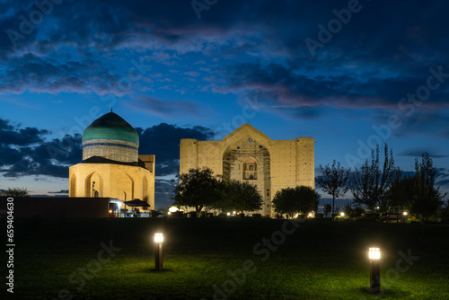 The famous medieval mausoleum of Khoja Akhmet Yassawi in the Kazakh city of Turkestan - the heart of the Turkic world photo