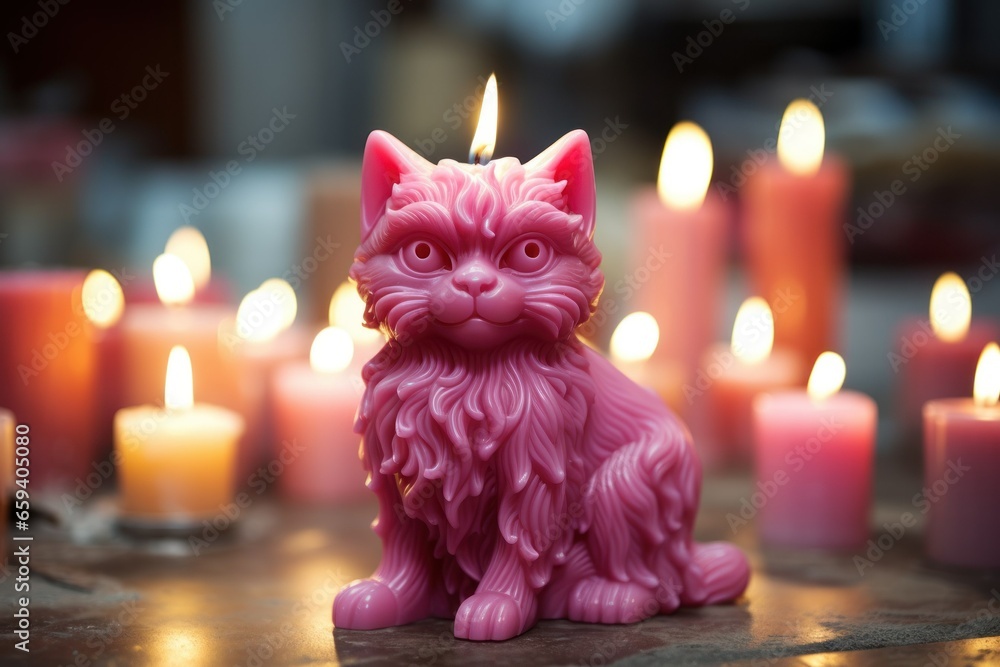 candle in the shape of a pink cat candle in the shape of a pink cat