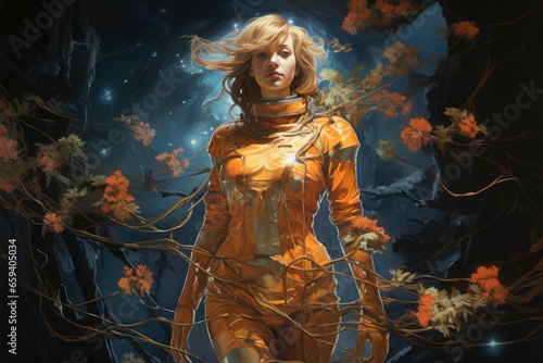 goddess in space, girl in zero gravity