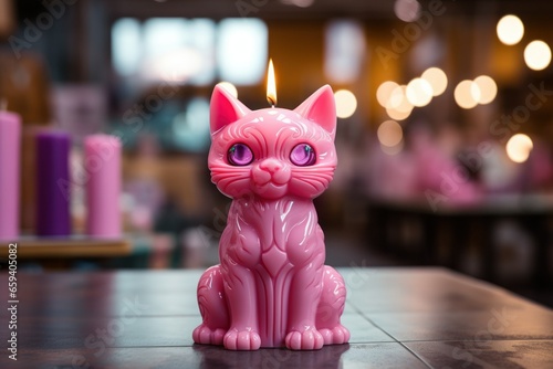 candle in the shape of a pink cat
