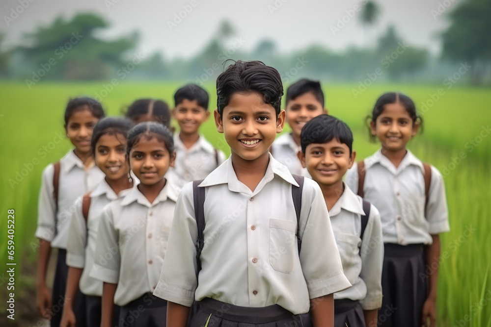 Indian village school children group in school uniform Indian village school children group in school uniform