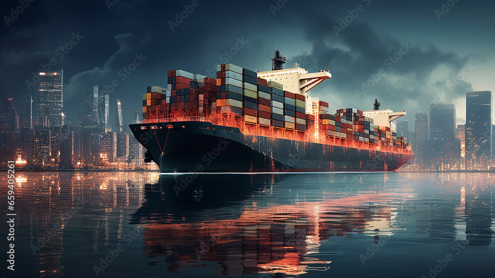 Cargo ship sailing at ocean, Global business logistics and ...
