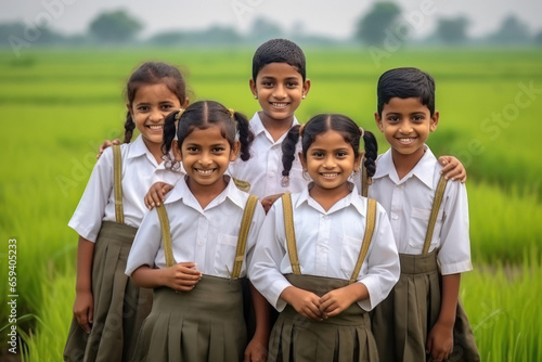 Indian village school children group in school uniform