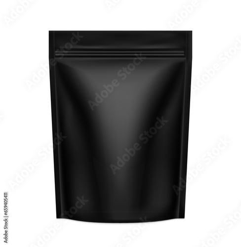 Black pouch bag mockup. Front view. Vector illustration on white background. Can be use for template your design, presentation, promo, ad. EPS10.