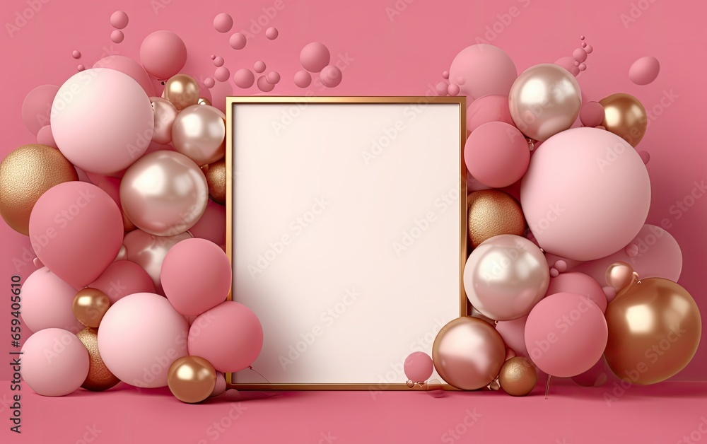 Birthday mockup with frame, pastel balloons Birthday mockup with frame, pastel balloons