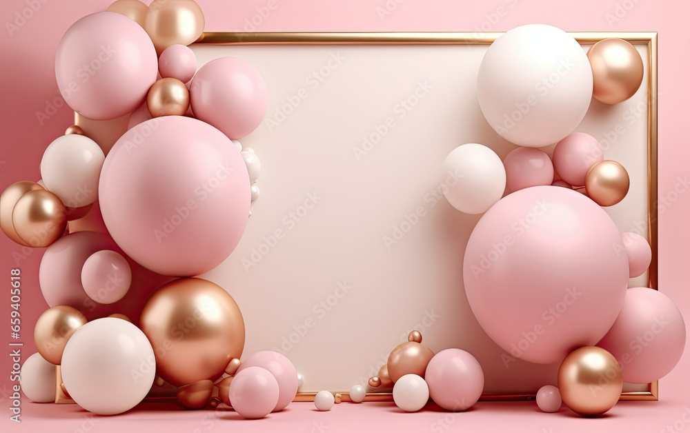 Birthday mockup with frame, pastel balloons Birthday mockup with frame, pastel balloons