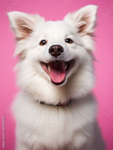 animal concept portrait of Samoyed dog color background © VERTEX SPACE
