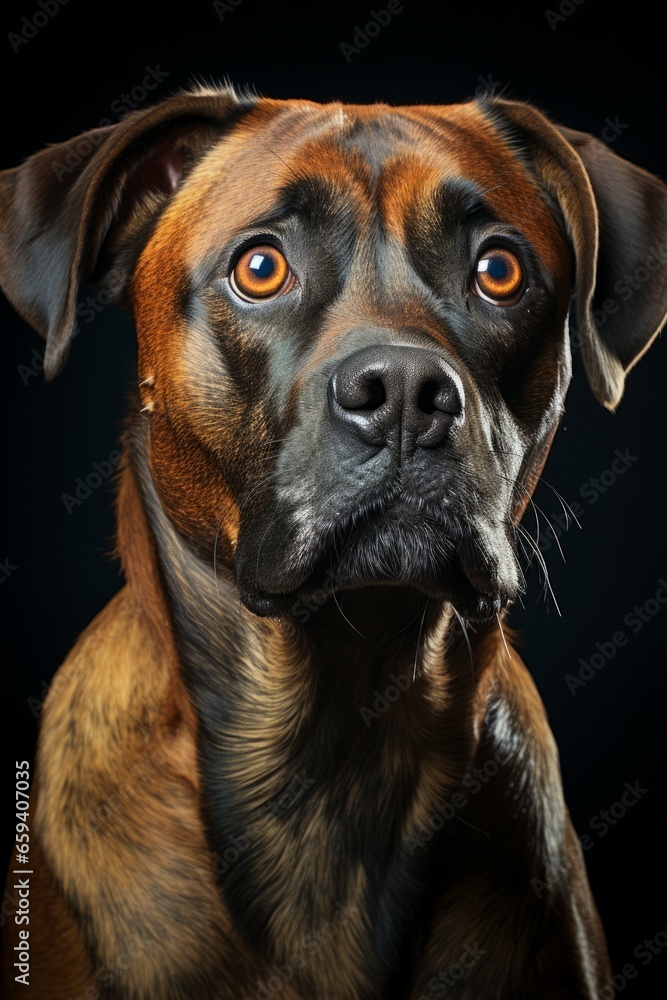 Inquisitive Boxer dog sitting with a quizzical expression, Generative AI Inquisitive Boxer dog sitting with a quizzical expression, Generative AI