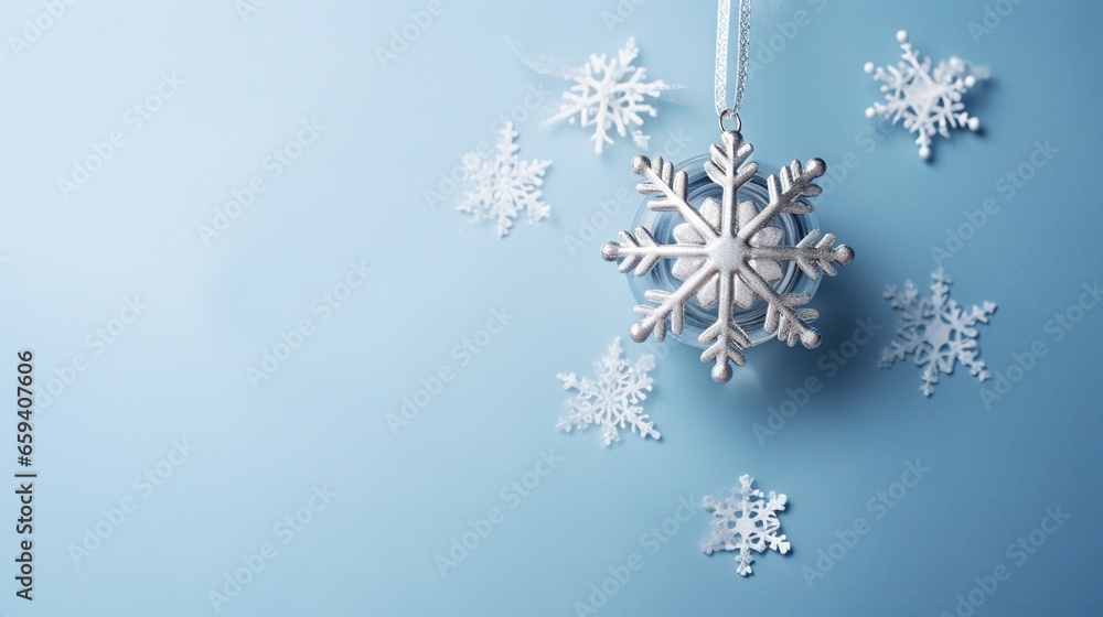  a snowflake ornament hanging from a chain.  generative ai