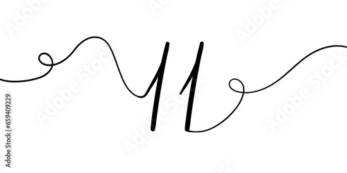 Number 11 line art drawing on white background. 11th birthday continuous drawing contour. Minimal vector illustration