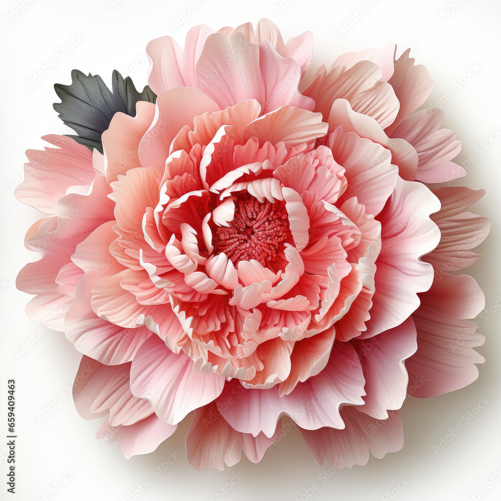 Rose peony flower in full bloom on white background Rose peony flower in full bloom on white background