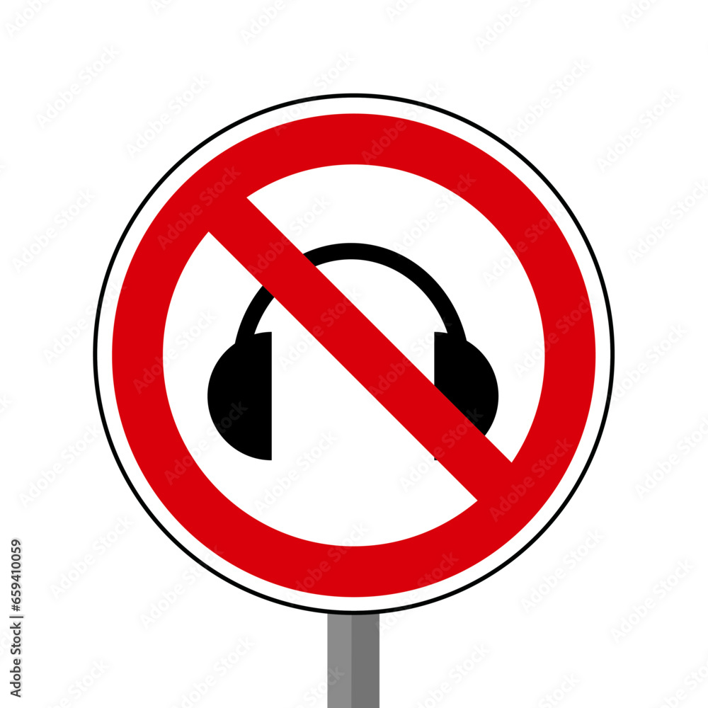casque audio Interdit Panneau signalisation rond rouge metal casque audio Interdit Panneau signalisation rond rouge metal