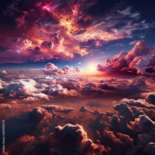 Dramatic purple red blue clouds on the sky © AI Exclusive 