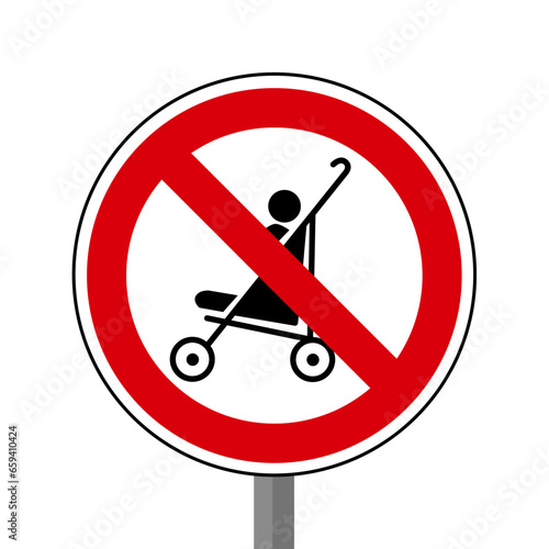 poussette bebe Interdit Panneau signalisation rond rouge metal