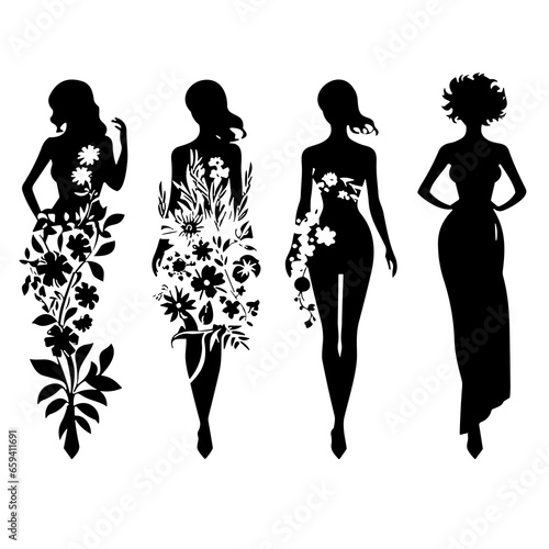 Silhouettes of women, Floral Lady Silhouette, Silhouette SVG, Bride SVG, Bride Silhouette SVG