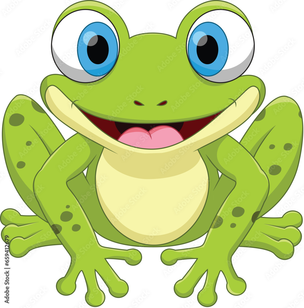 Obraz premium Cute cartoon frog smiles happily