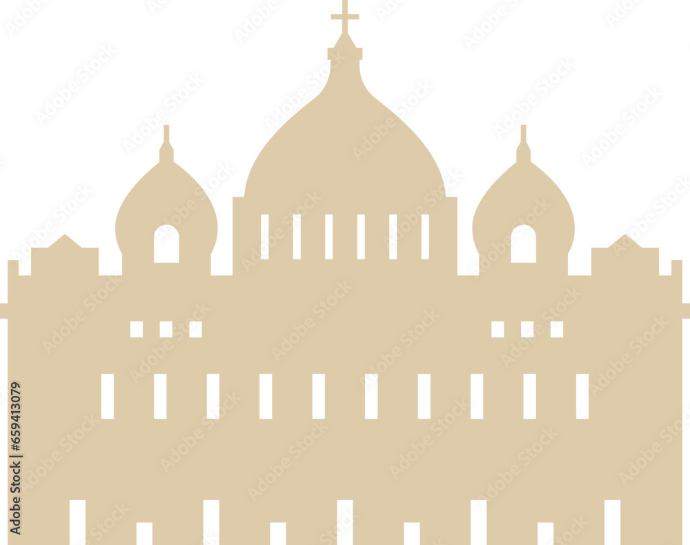 Simple beige flat silhouette of the Vatican historical landmark monument of the ST. PETER'S BASILICA, VATICAN CITY