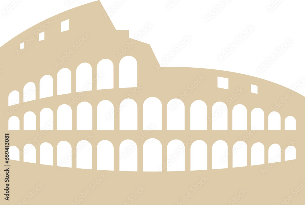 Naklejka premium Simple beige flat silhouette of the Italian historical landmark monument of the COLOSSEUM, ROME