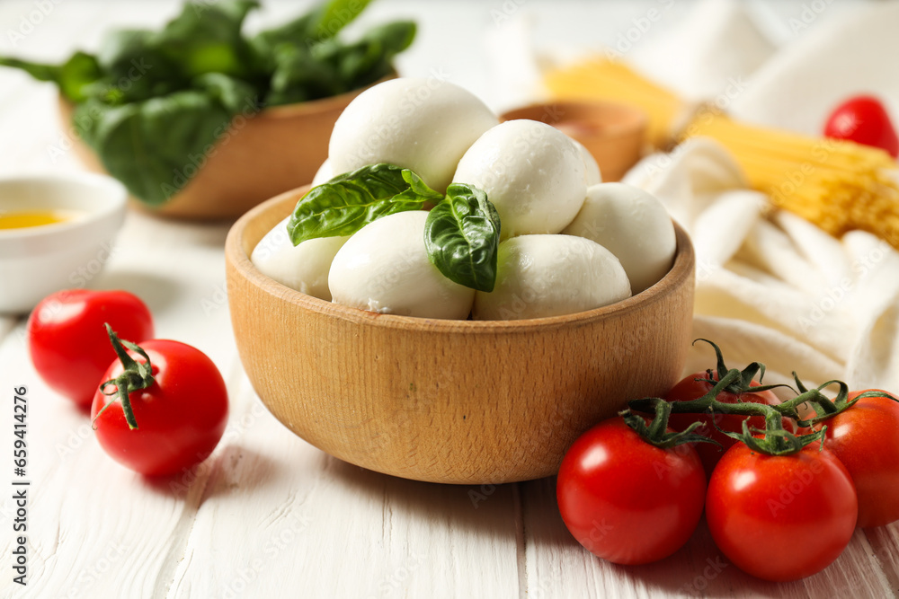 Mozzarella cheese, concept of tasty dairy products