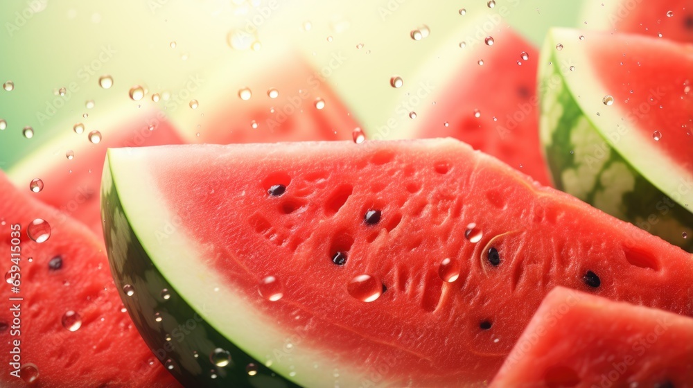 Fresh sliced watermelon pieces background. Summer tropical banner Fresh sliced watermelon pieces background. Summer tropical banner