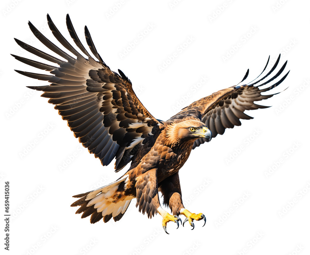 Obraz premium hunting golden eagle, aquila chrysaetos, isolated on transparent background