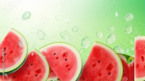 Fresh sliced watermelon pieces background with free place for text. Summer tropical banner