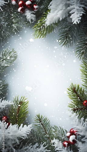 Border of Christmas background with Christmas tree and snow with copy space for text