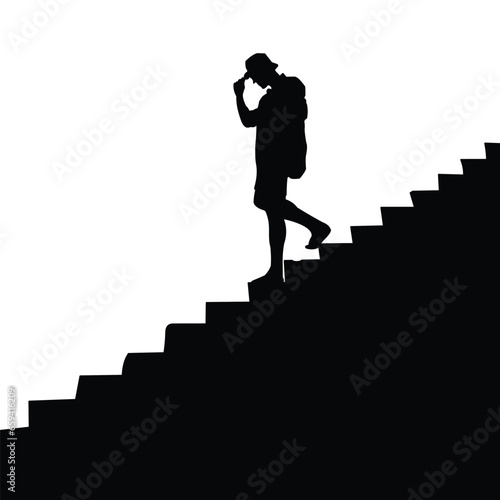 A man standing on steps came down the stairs