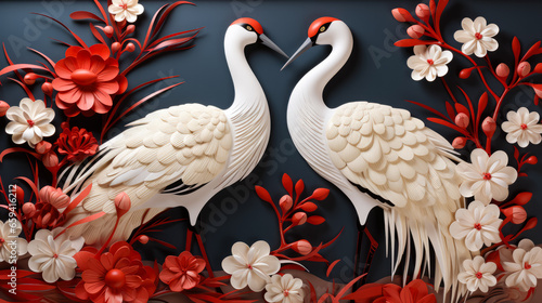 Wallpaper Mural Red-crowned crane motifs celebrating longevity and luck in Asian New Year  Torontodigital.ca