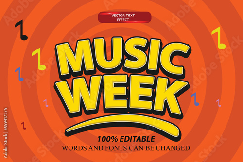 3d editable text effect music week logotype and headline typography bright orange with background and song theme vector template