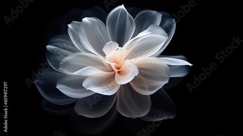  a white flower with a black background and a reflection of it. generative ai