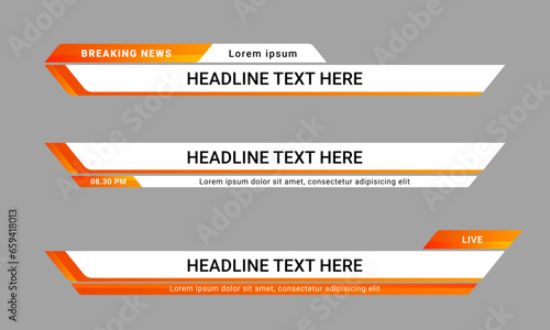 Newscast lower third banner vector. Set of lower third bar templates for breaking news, sports news on television, video and media online