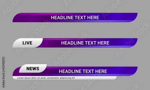 Newscast lower third banner vector. Set of lower third bar templates for breaking news, sports news on television, video and media online
