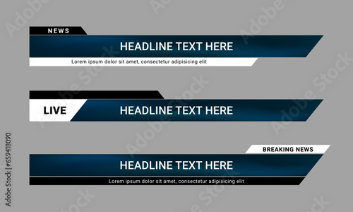 Newscast lower third banner vector. Set of lower third bar templates for breaking news, sports news on television, video and media online