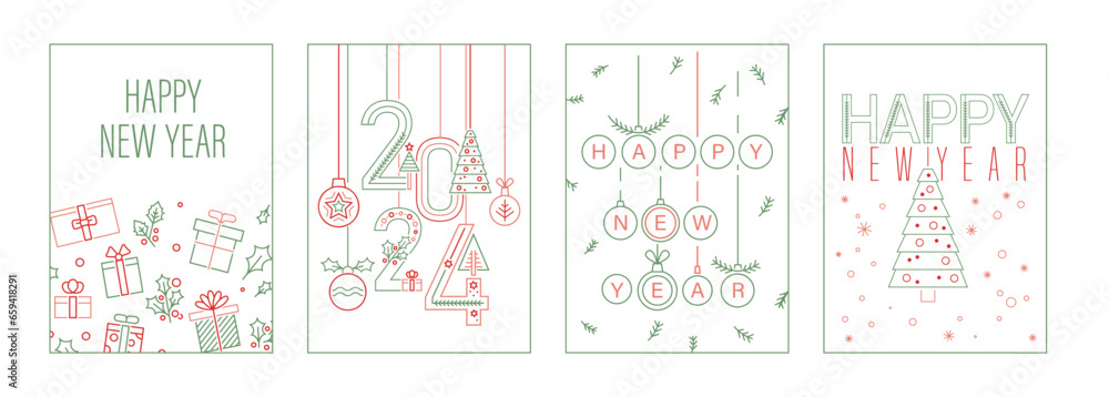 New year postcard design. Editable vector illustration