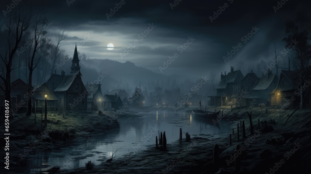 custom made wallpaper toronto digitalcreepy and spooky fantasy village, concept illustration, abstract art