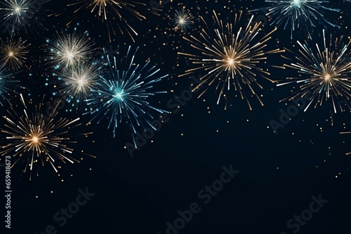 A captivating flat lay of vibrant fireworks bursting and illuminating the night sky, symbolizing new beginnings and the joyous celebration of the New Year.