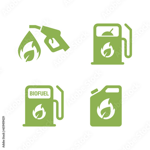 Simple set of Biofuel icons. Renewable energy and green environment. Biogas concept