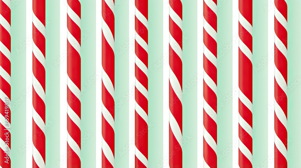  a group of red and white striped straws on a green background.  generative ai