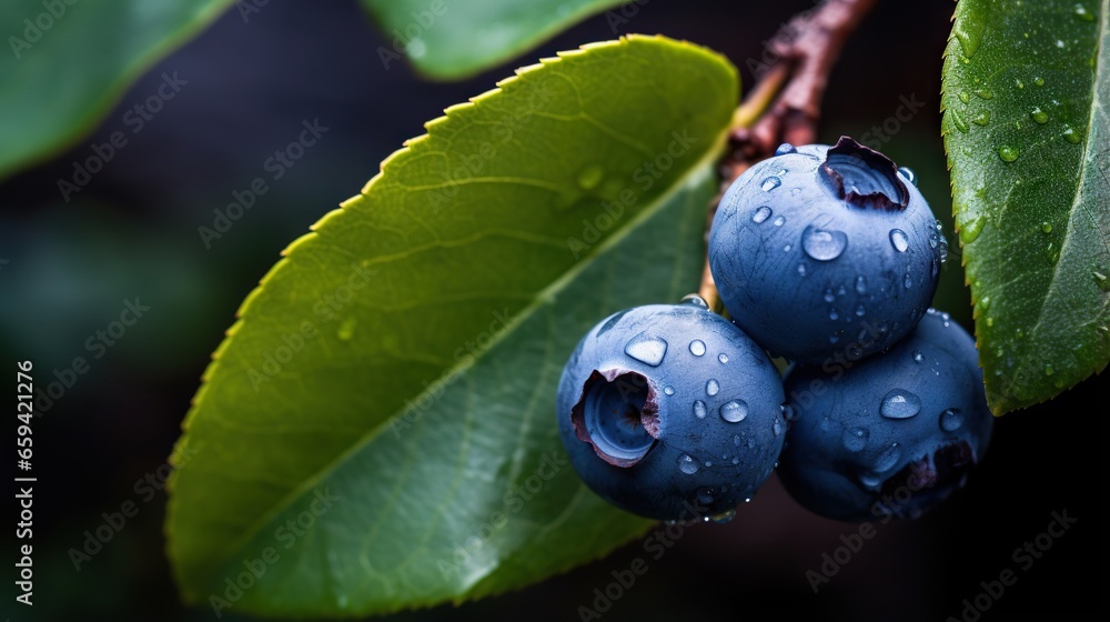 a close up of some blue berries on a tree branch. generative ai a close up of some blue berries on a tree branch. generative ai