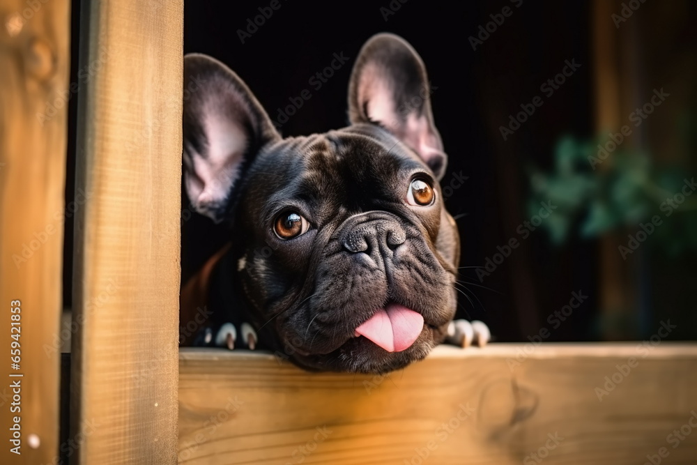 Close up portrait of funny french bulldog dog