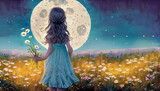 Meadow Magic: The Little Girl's Moonlit Vision of Earth's Regrowth