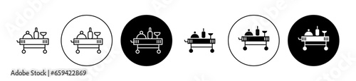 Breakfast room service vector icon set. Hotel dinner tray sign. In black color for UI designs.